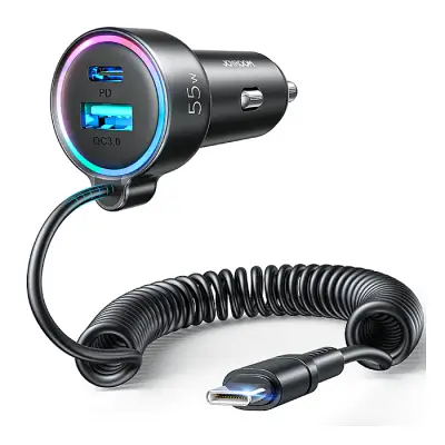 Joyroom JR CL07 55W 3-in-1 Wired Car Charger Type C